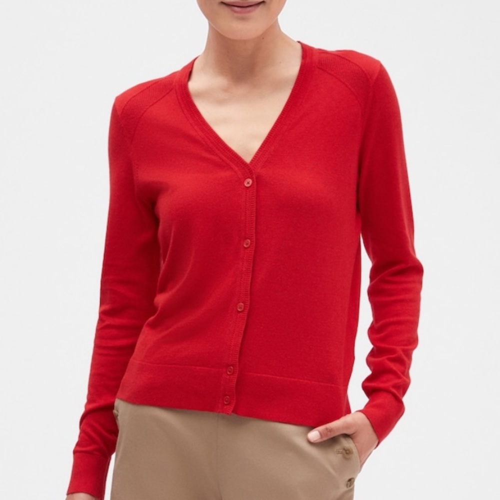 Banana Republic Red Merino Blend V-Neck Cardigan Sweater